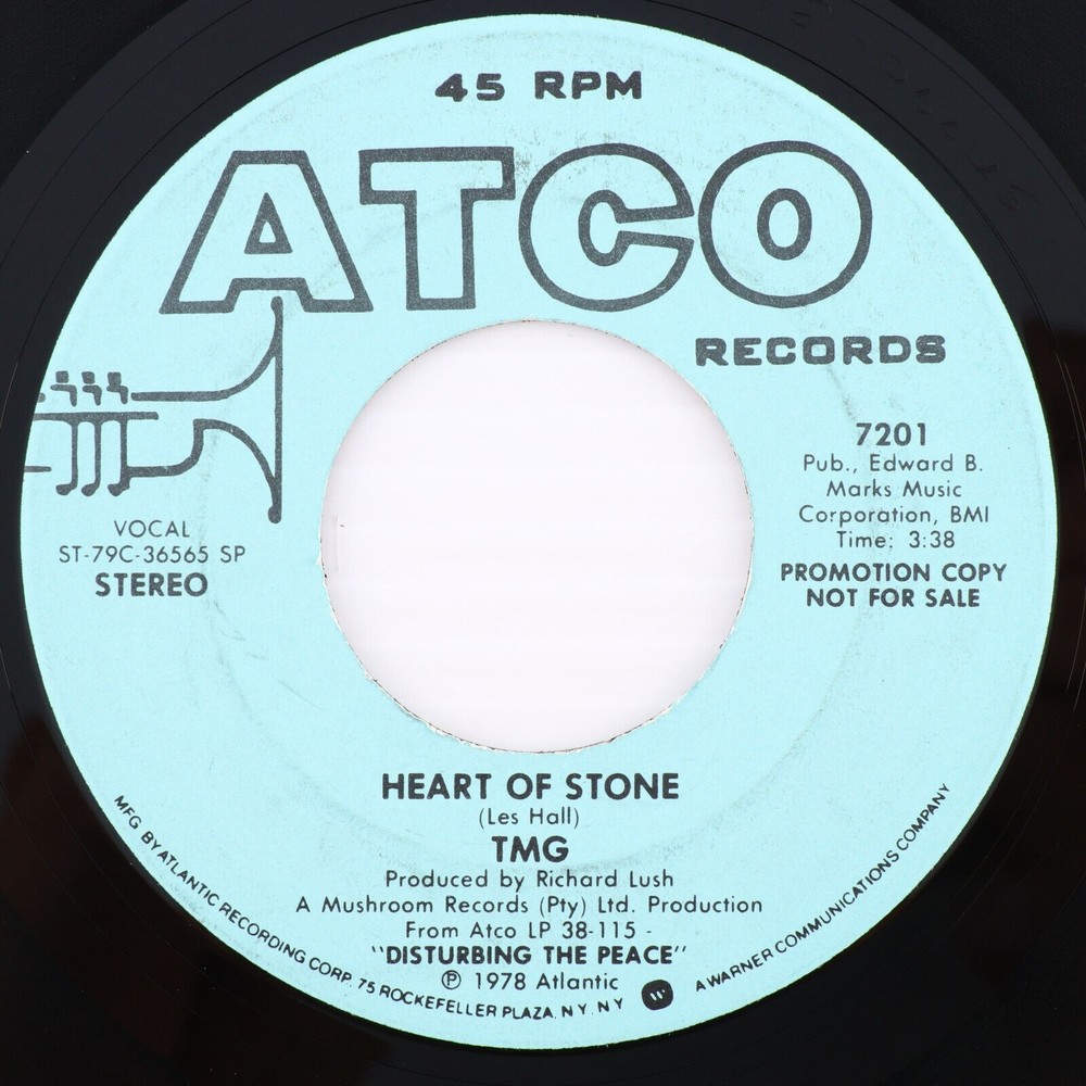 T.M.G. Heart Of Stone PROMO Copy 45 rpm 7" Single Vinyl Record Specialty 7201